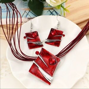 Leather Boho Necklace And Matching Earrings Set